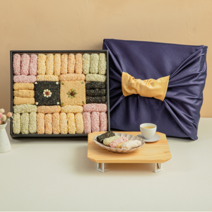 무진장한과 강릉사천 수제조청한과 선물세트 3단 꽃수담1호 고급보자기