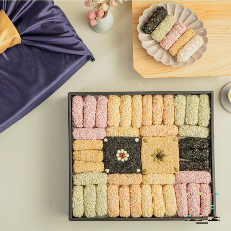 강릉팜,무진장한과 강릉사천 수제조청한과 선물세트 3단 꽃수담1호 고급보자기