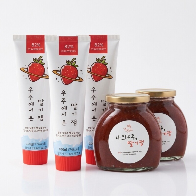 강릉팜,강릉딸기 100% (딸기함량 80%이상) 건강한 수제 딸기잼 300g 2개 튜브잼 100g 3개 선물세트 농장직송